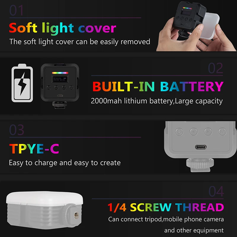 cable cameras RGB Full Color LED Video Light 2500K-9000K Portable Camera Light 2000mA LIthum Batterry Capacity Mini Fill Lamp camera charger