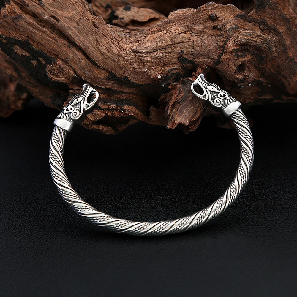 

Vintage Stainless Steel Viking Dragon Bracelet Punk Fashion Nordic Opening Bangles For Men Charm Animal Biker Jewelry Wholesale