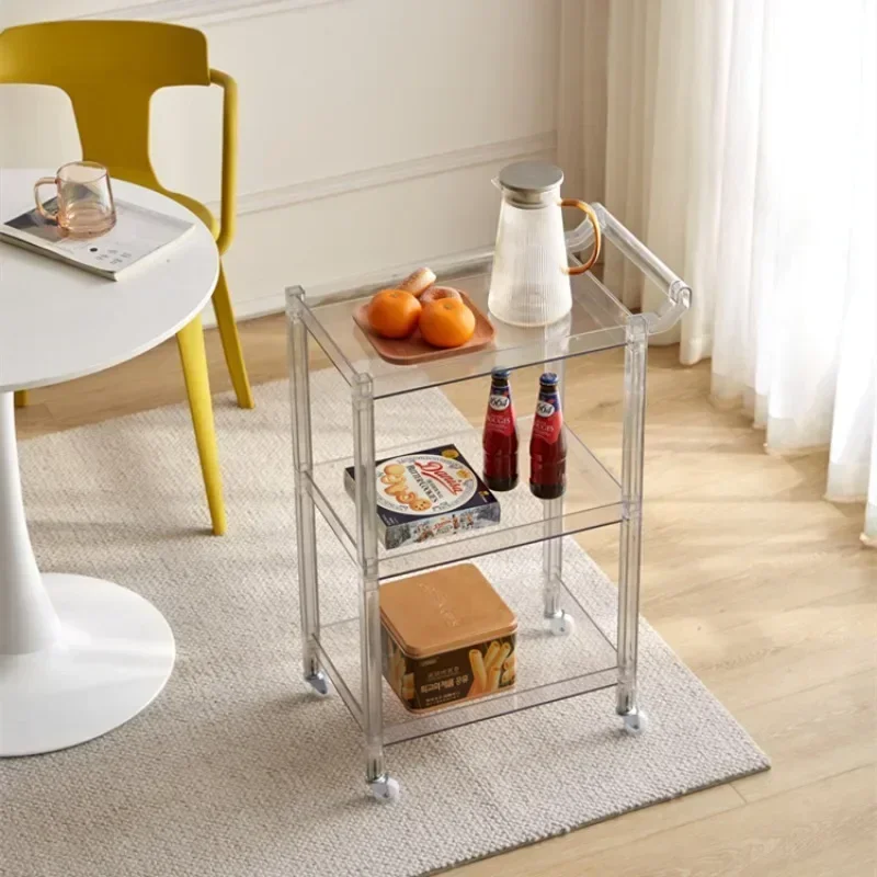 Modern Plastic Transparent Acrylic Kitchen Cart Household Storage Shelf Hand Cart Portable Trolley Living Room Side Table y w