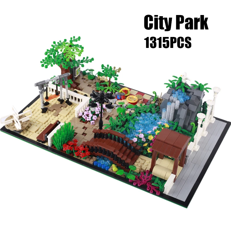 City Park Building Blocks Street View Garden Moc Construction Kit Bridge Animalis Plant Figures Parts Bricks Model Toys Gifts