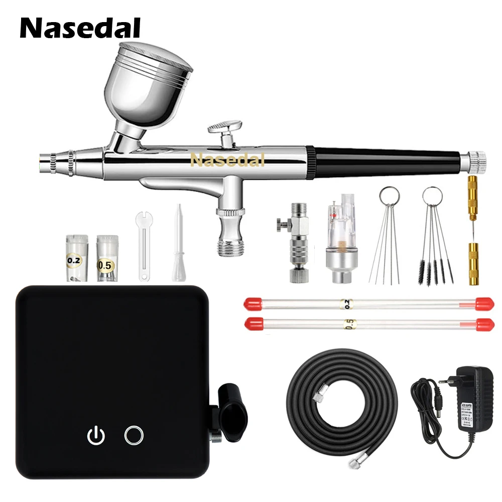 Nasedal Auto Funzione Di Arresto Dual-Action Compressore Del Airbrush 0.2 Millimetri/0.3 Millimetri/0.5 Millimetri Set Pistola A Spruzzo Potenza Regol