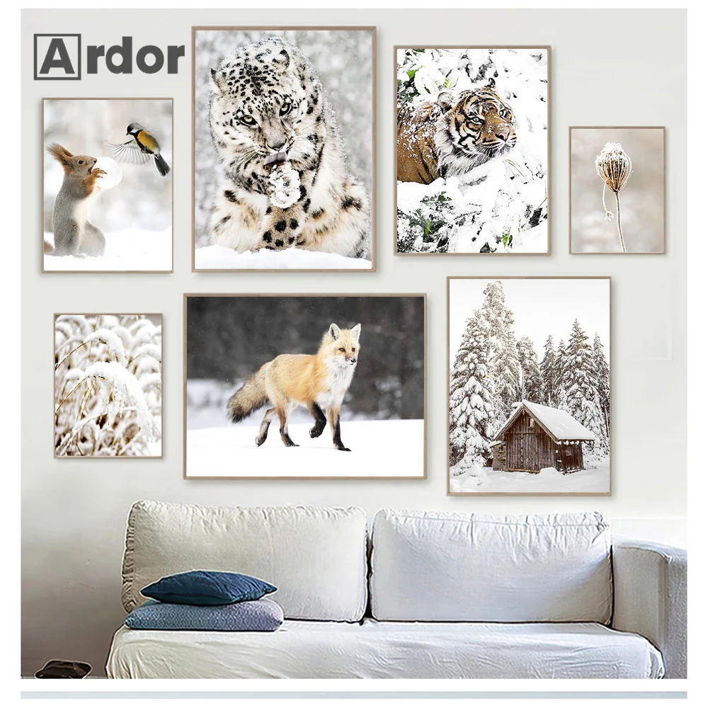

Winter Snow Fox Tiger Wall Art Canvas Painting Sheep Deer Leopard Nordic Posters and Prints Wall Pictures Living Room Home Decor