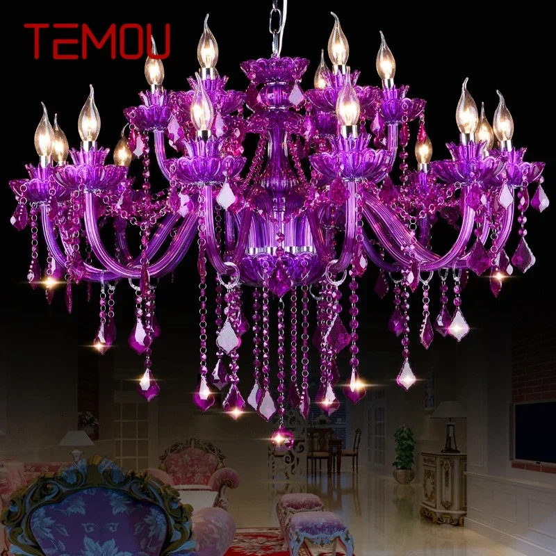 

TEMOU European Crystal Pendent Lamp Purple Candle Lamp Art Living Room Restaurant Bedroom Net KTV Clothing Store Chandeli