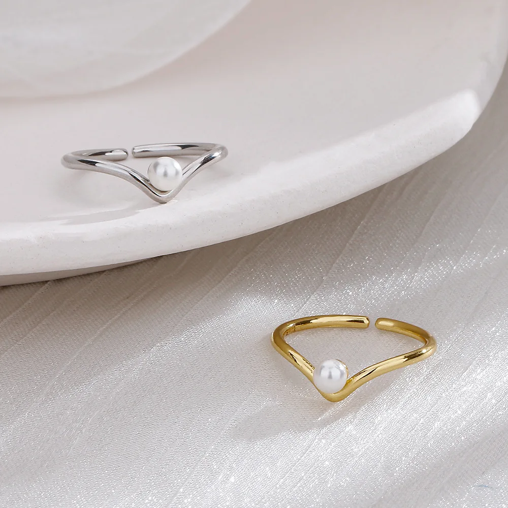 925 Silver V-shaped Pearl Adjustable Rings For Women Engagement Jewelry and Jewellery silver rings,silver ring,wedding rings