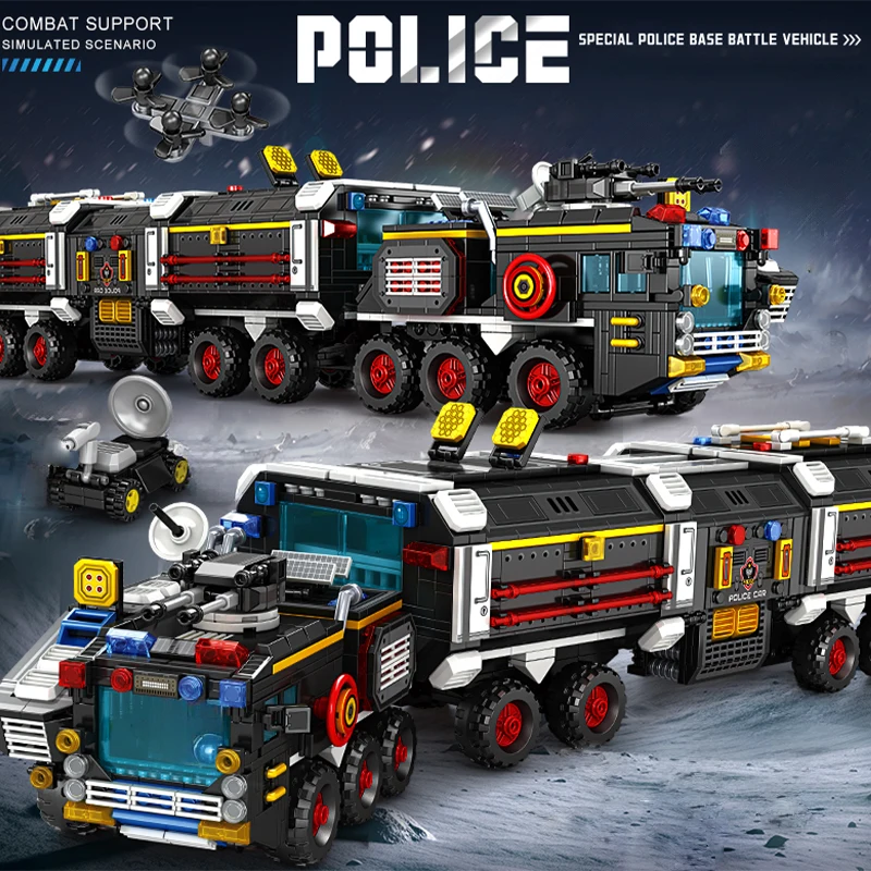 Large Military Building Blocks Set Base Vehicle Armored Car Battle Truck Police