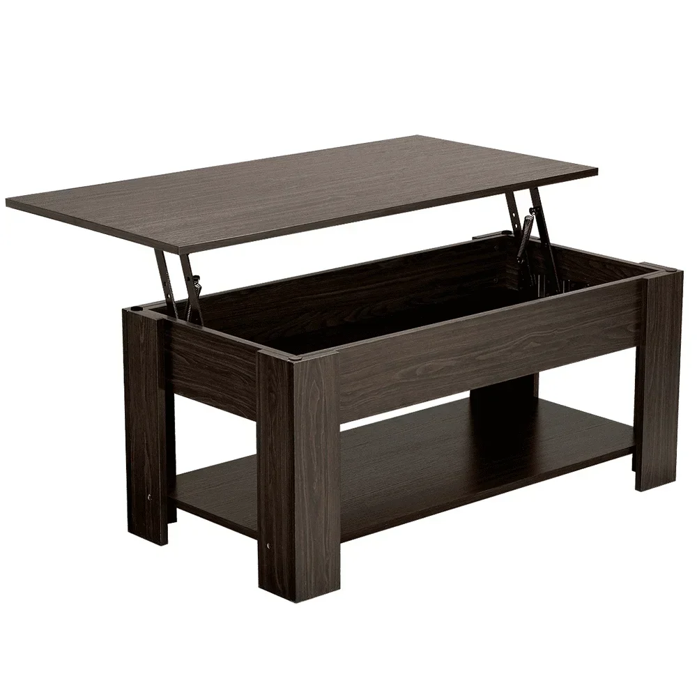 Modern 38.6" Wood Lift Top Coffee Table with Shelf for Livingroom, Espresso 3