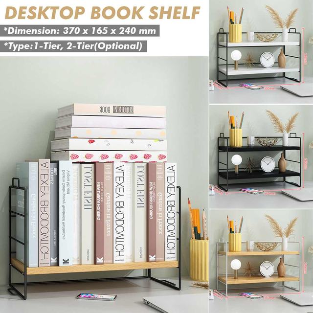 2 Layers Desktop Bookshelf Desk Organizer Book Magazine Stand Shelf