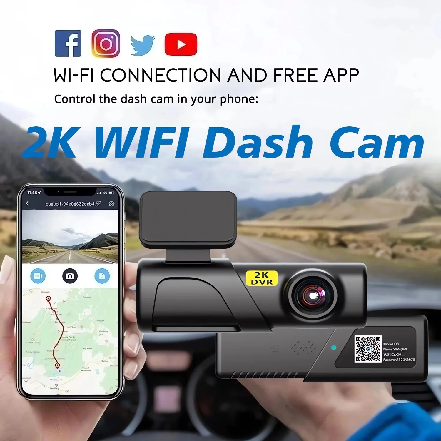 2k 1440P HD WiFi Dash Cam for Car DVR Camera Video Recorder Auto Night VisionWDR Voice Control Wireless 24H Parking Mode