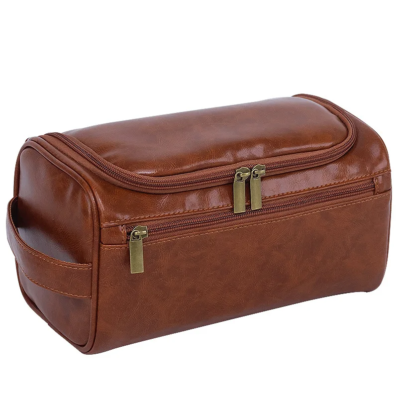 Leather Men Business Portable Toiletry Bag Hanging Toiletry Women Travel Large Storage Cosmetic Bag Waterproof Wash Pouch 6