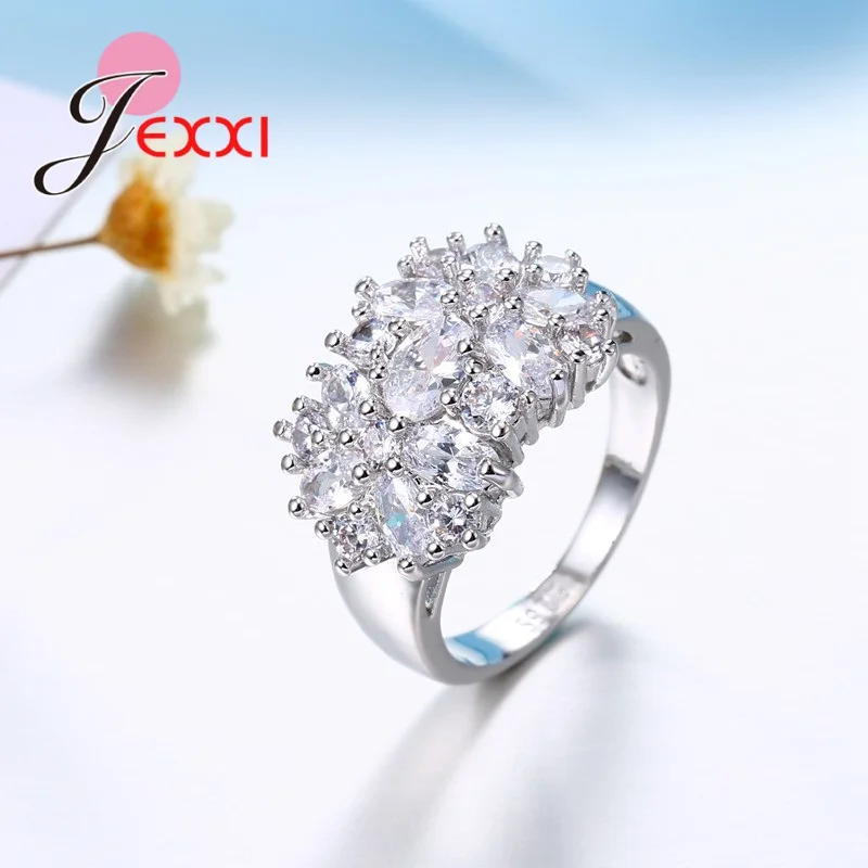 Silver Ring,Wedding Rings,Silver Rings Decoration 925 Sterling Silver Color Sparkling Finger Rings Women Girls Brilliant CZ Crystal Wedding Engagement Ring Jewelry