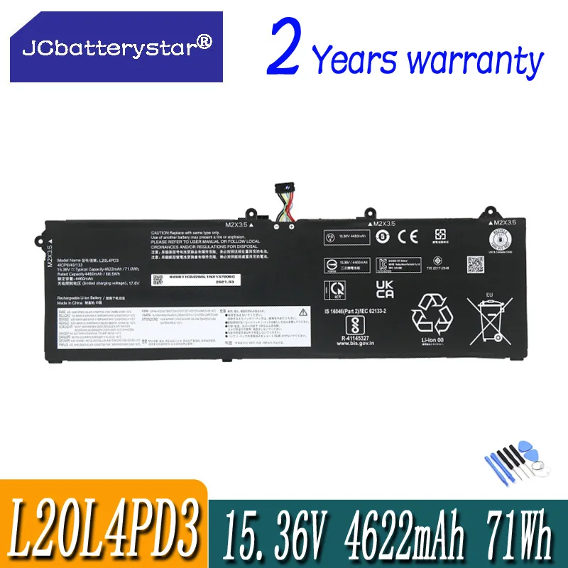 

JC new Battery L20L4PD3 L20M4PD3 68.5WH/4460mAh For Legion S7 Slim 7 15ACH6 ​ThinkBook 16p Series 5B11C04261 SB11C04262