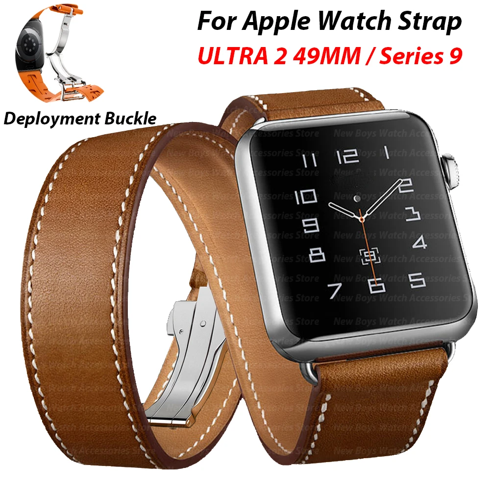 

Genuine Leather Loop Bracelet Band for Apple Watch Series 7 8 9 41mm 45mm Ultra 2 49mm Strap for IWatch 6 5 4 Se 44mm 40mm 42mm