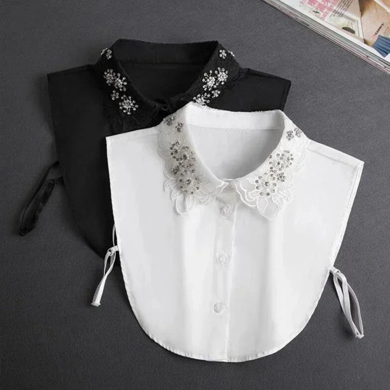 Vintage Lace Front Tie White Detachable Faux Collar