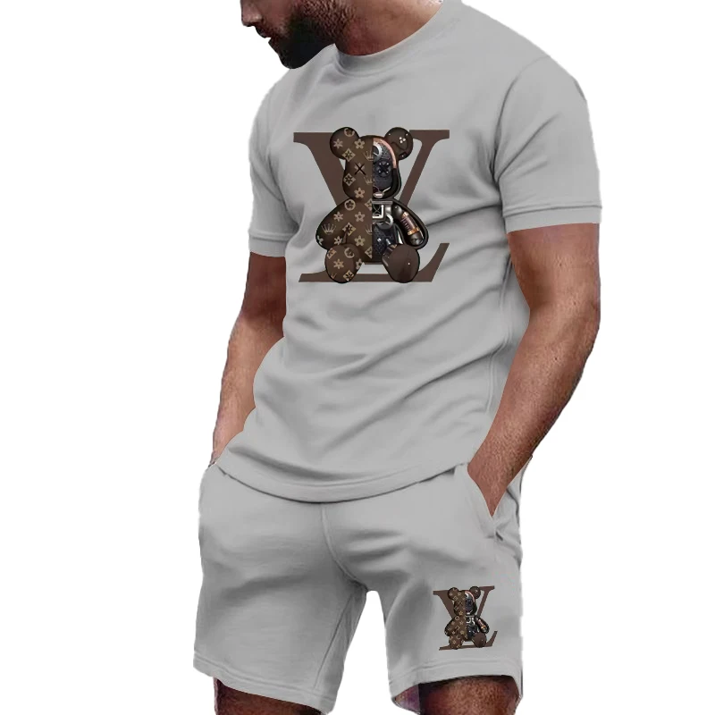 

2024 Summer New Men's Sports Wear Fitness Set Running Casual T-shirt+Shorts Breathable Slow Running Sports Wear Men's Mesh Short