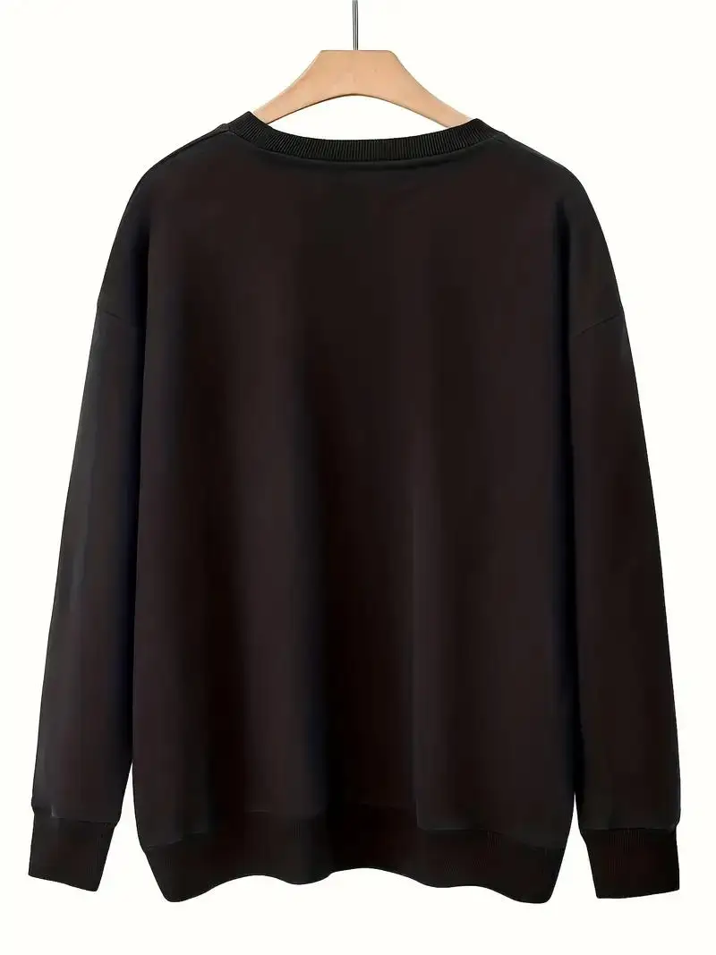 Women's Moon Letter Print Long Sleeve Round Neck Pullover Top, Casual Sweatshirt, Plus Size