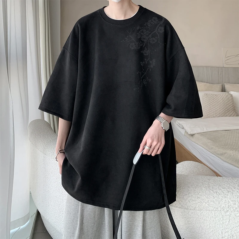 

Мужская Летняя модная свободная футболка с коротким рукавом 2024, мужские топы оверсайз с цветочным принтом, футболки, Мужской пуловер с круглым вырезом, футболки D298