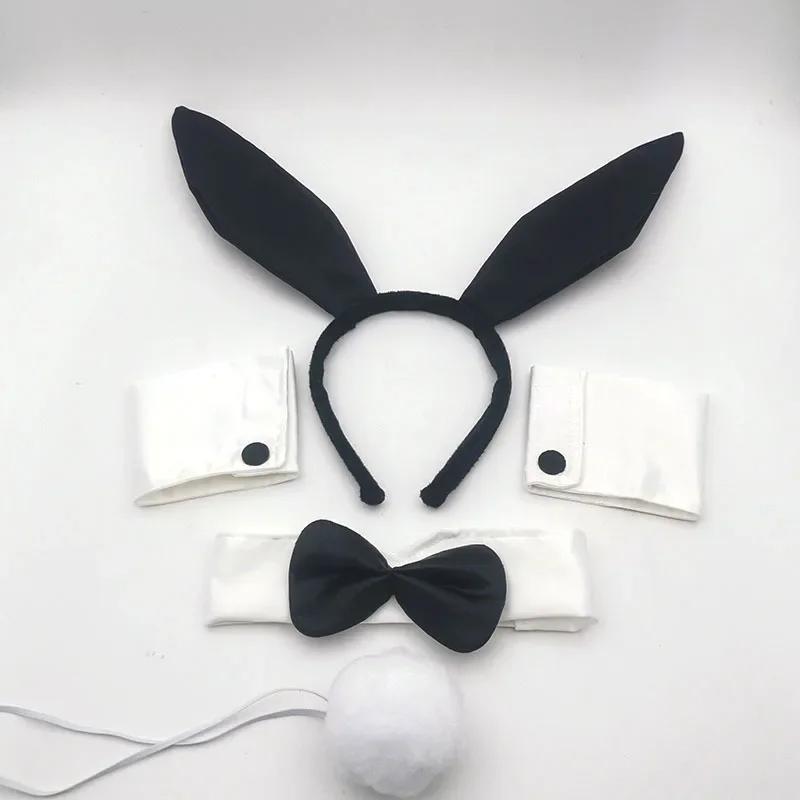 Halloween Bunny Girl Dress-up Rabbit Ears Headband Tie Plush Ball Tail Party Costume Accessories Rabbit Ear Costume Headband Set