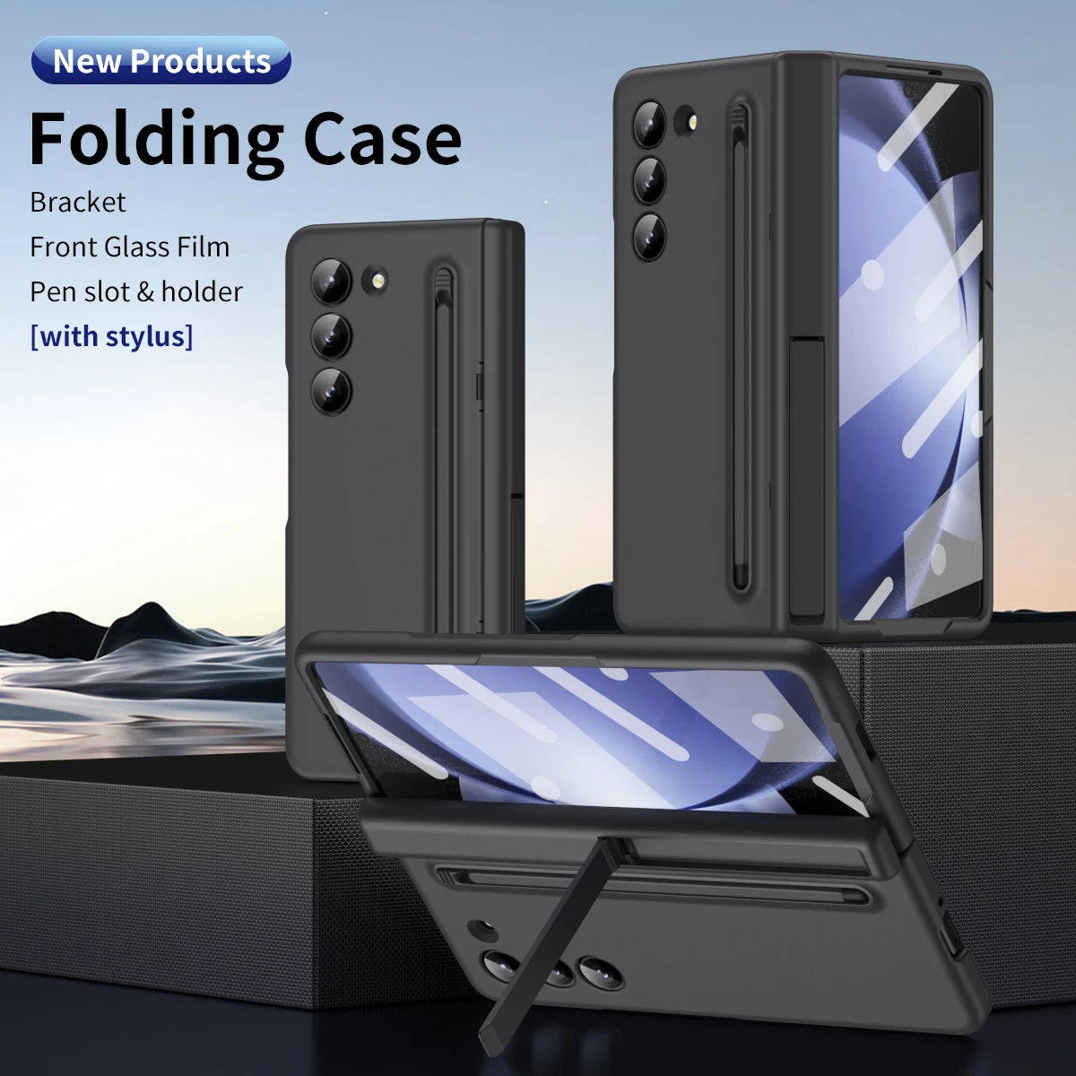 

Multi-function Bracket with Pen Slot Folding Case for Samsung Galaxy Z Fold3 Fold4 Fold5 Glass Front Film Cover for Galaxy