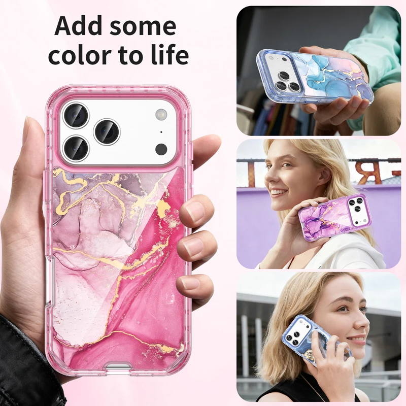 Electroplated Marble Pattern 3-in-1 Anti-Shock Phone Case