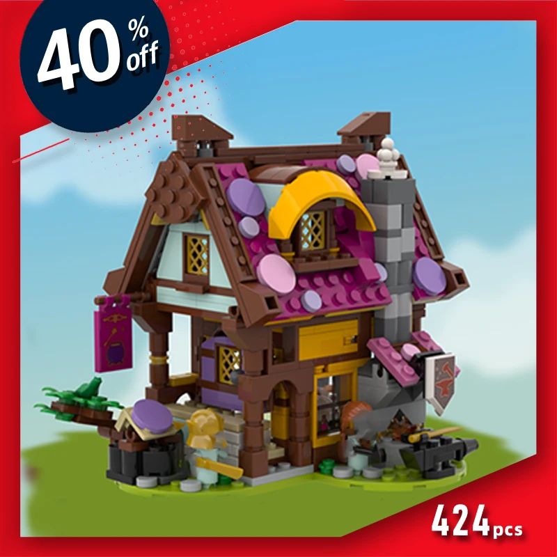 Caschi Soldati Building Blocks Village House Forge Set Dreamzzz Moc Armi Medievale Fabbro Cottage