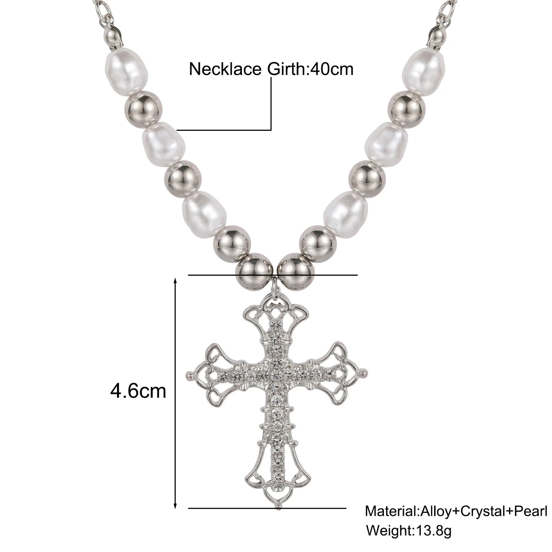 2025 Y2K Pearl Cross Pendant Necklace Hip Hop Retro Women Religious Zircon Chain Necklaces Girls Punk Party Trendy Jewelry Gifts