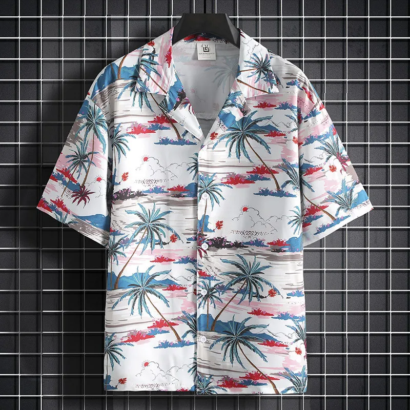 

Двухцветная рубашка с принтом кубинского воротника, Летний Тонкий Топ, пляжная одежда для путешествий и вечеринок