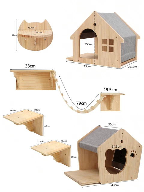 Cat Wall Climbing House Shelf Bed Wall Mounted Tree Tower Hiding House Villa Castle for Indoor Cats Accessories Sleeping 3