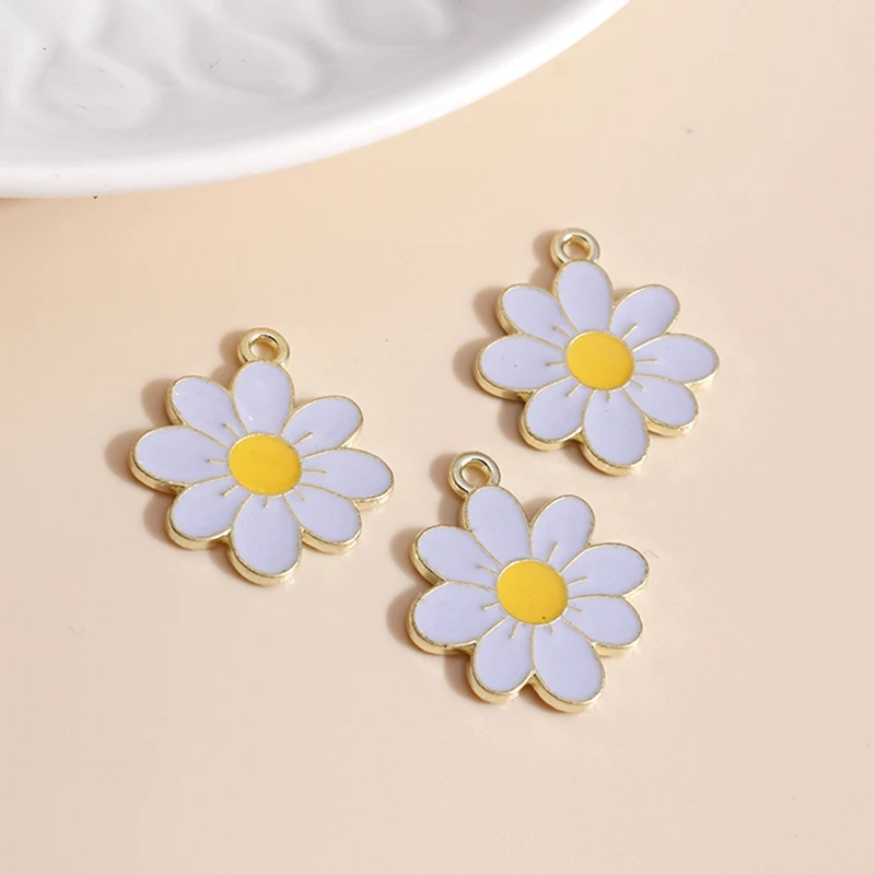 Enamel Daisy Flower Charms 10pcs 19*21 for Necklaces Pendants Earrings DIY Colorful Mini Charms Handmade Jewelry Finding Making jewelry charms,enamel charms,fashion jewelry accessories,alloy enamel charms