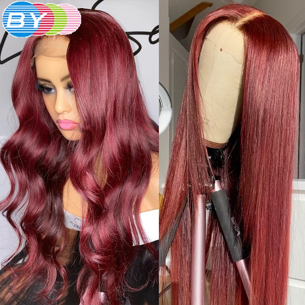 Frontal do Laço para as Mulheres Dianteira do Laço Onda do Corpo Perucas de Cabelo Colorido Borgonha 4 Peruca Pré-arrancadas Vermelho Transparente Humano Peru 99j 13 × 10 Computers & Electronics