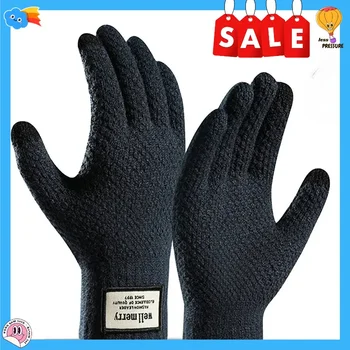 High-quality thickened warm wool and cashmere solid color gloves, autumn and winter men's knitted touchscreen gloves