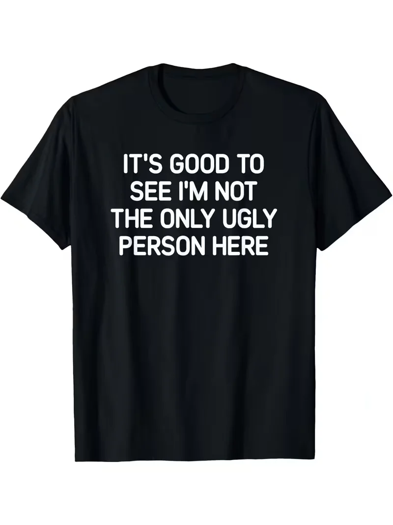 Fun Text Printed T-shirt Humorous Plus Size Short Sleeved Shirt Women's Round Neck Daily Top Neutral Streetwear 1