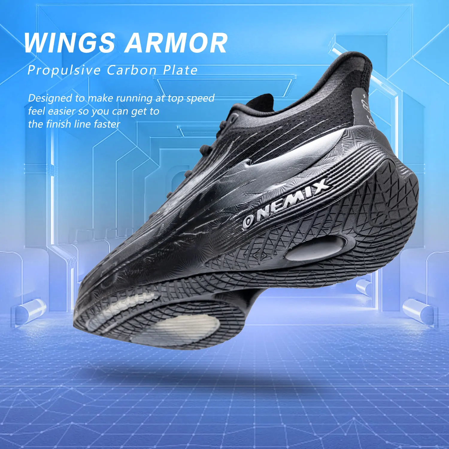 ONEMIX Men Marathon carbon Running Black Breathable Mesh Sneakers Luxury Brand Wear-resistant Outdoor Walking Sport Plate Shoes