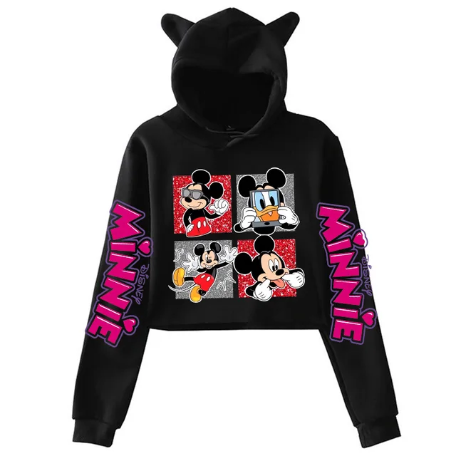 Crop Top Hoodies Cute Cartoon Manga Disney Mickey Minnie Mouse Hoodie  Clothes Kid Girl Boy Sweatshirt Cropped Hoody Baby Top - AliExpress