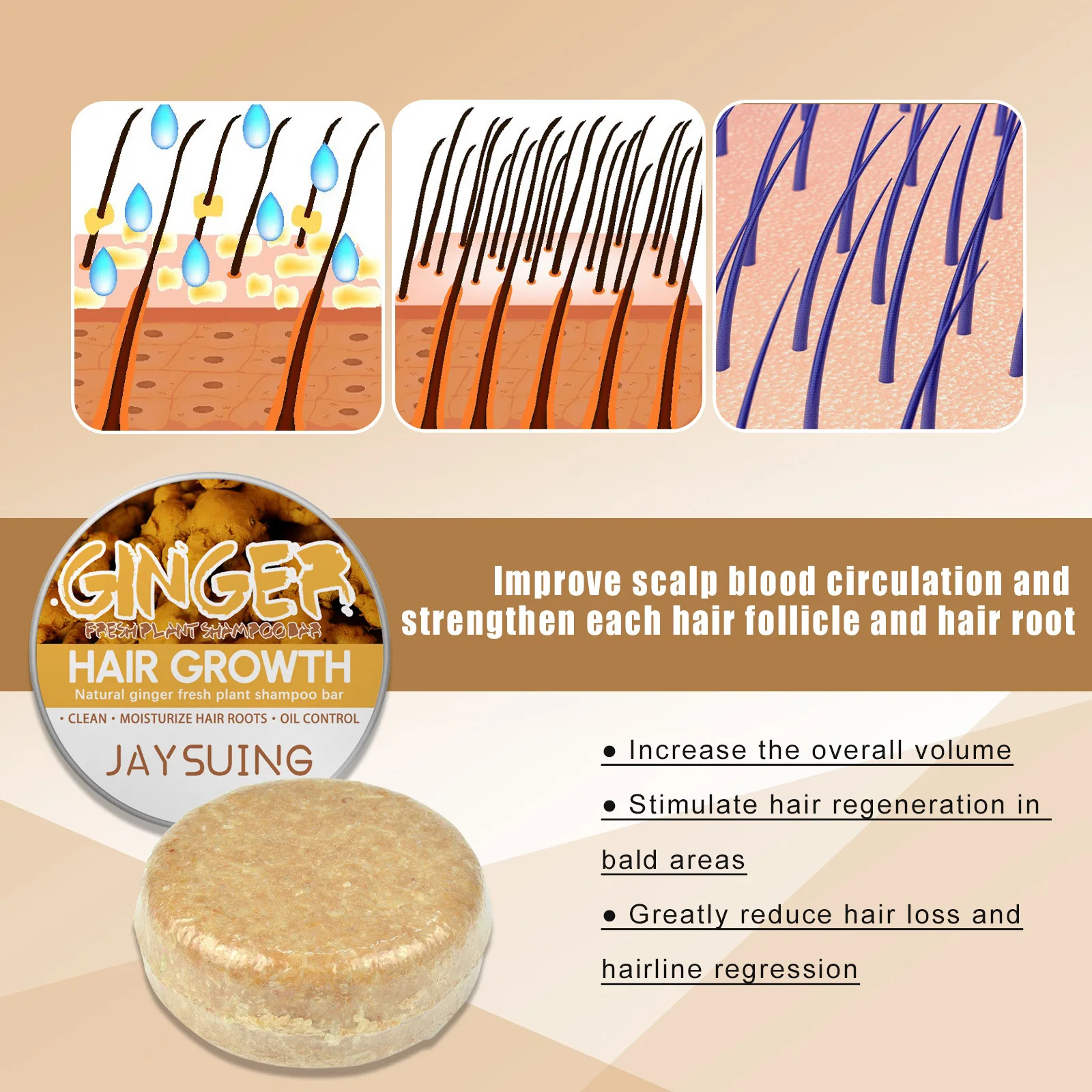 Ginger Shampoo Soap Promote Hair Growth Natural Plant Anti Dandruff Itching Prevent Hair Loss Scalp Treatment Hair Shampoo Bar 5