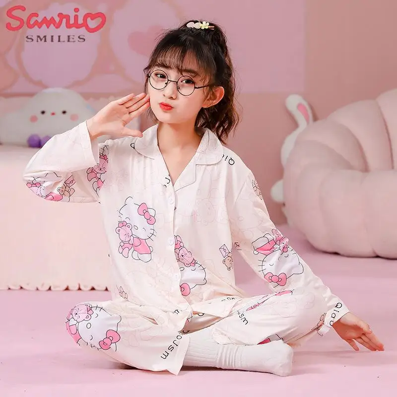 

Sanrio Y2K Hello Kitty/детский пижамный комплект Cinnamoroll koomi My Melody, Повседневная Домашняя одежда с героями мультфильмов на весну и осень, милый подарок для девочек