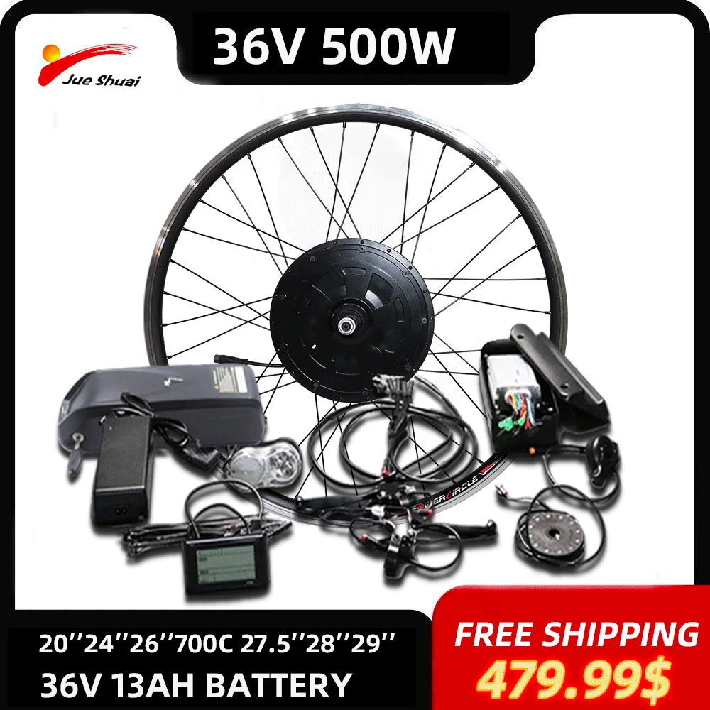 Electric Bike Conversion Kit with 13ah Battery Front and Rear Brushless Hub Motor Wheel Ebike