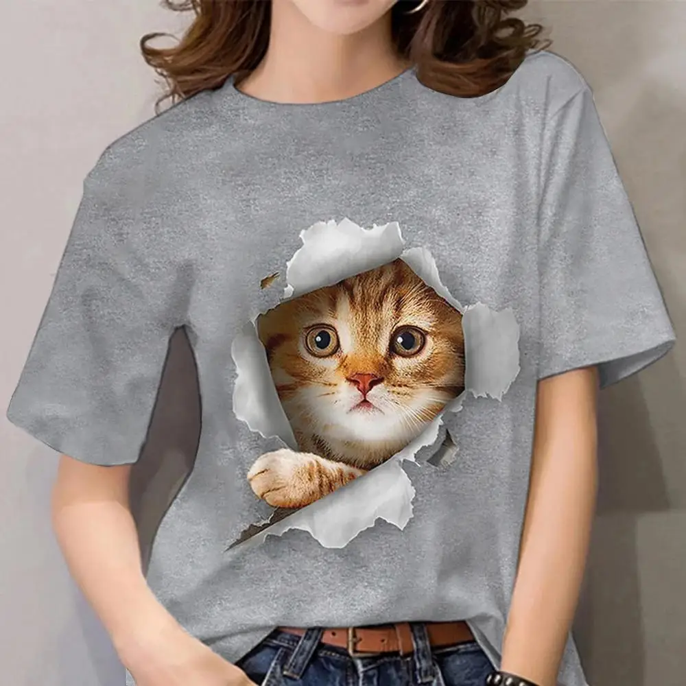 Verão novo 3d animal gato/tigre t camisa impressão legal engraçado