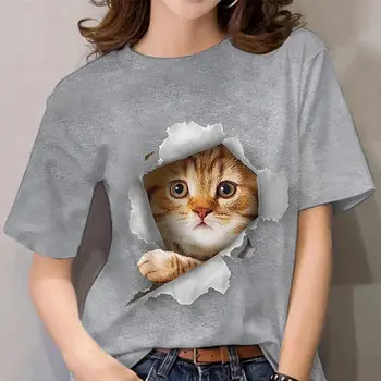 T-shirt manches courtes, imprimé chat 3D