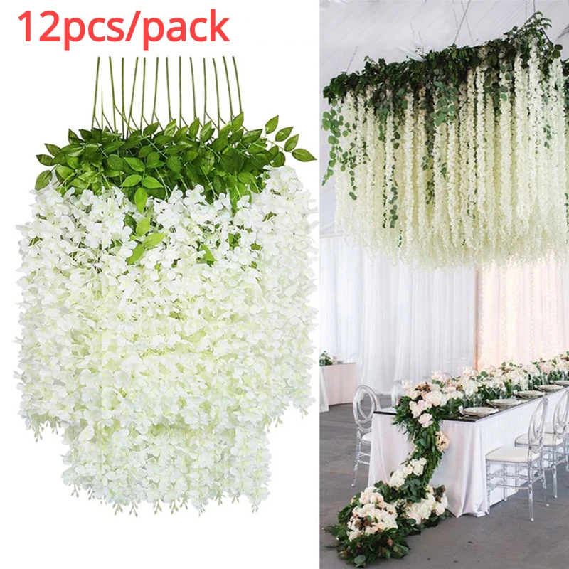 

12pcs Artificial Wisteria Flowers String Hanging Garland Outdoor Wedding Garden Arch Decoration Home Party Decor Fake Flower