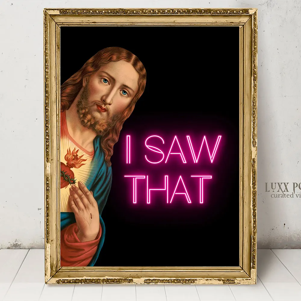 

Funny Altered Art Neon Quote Jesus Portrait Posters Vintage Portrait Painting Mural Prints Picture Canvas Paintings Wall Decor