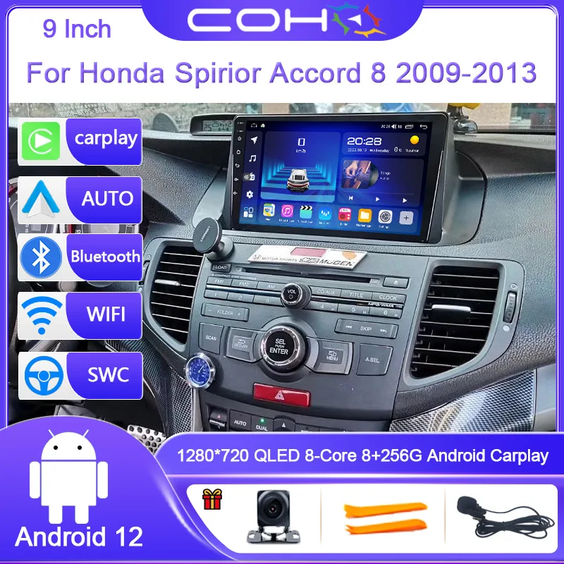 

COHO For Honda Spirior Accord 8 2009-2013 Android 12.0 RAM 8G ROM 256G Octa Core Car Multimedia Player Stereo Radio