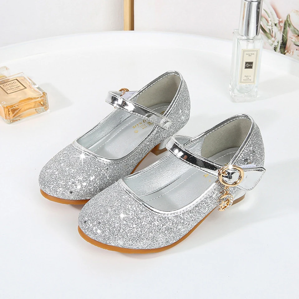 Children's Masquerade Birthday Party Shiny Princess Shoes Formal Girls Graduation Wedding Bridesmaid High Heel Leather Shoes 6