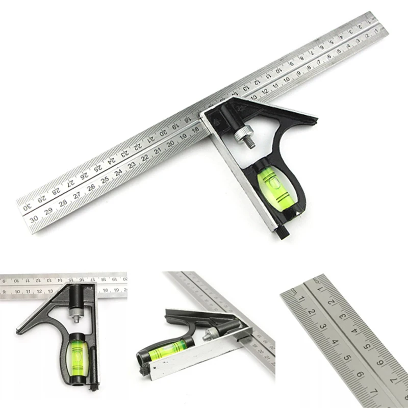 300Mm Adjustable Combination Square Angle Ruler 45 / 90 Degree With Bubble Level Multifunctional Gauge Measuring Tools