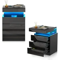 Таблица Chevet avec Station de Charge,Table de Nuit,Chevet de Lit avec 3, Tiroirs et Armoires Coulissantes Cachées Noir