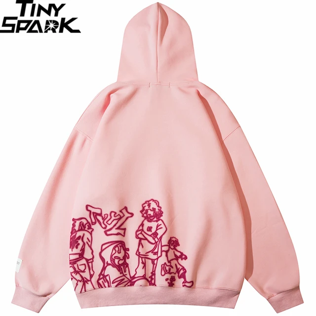 2023 Men Streetwear Pink Hoodie Sweatshirt Funny Cartoon Graphic