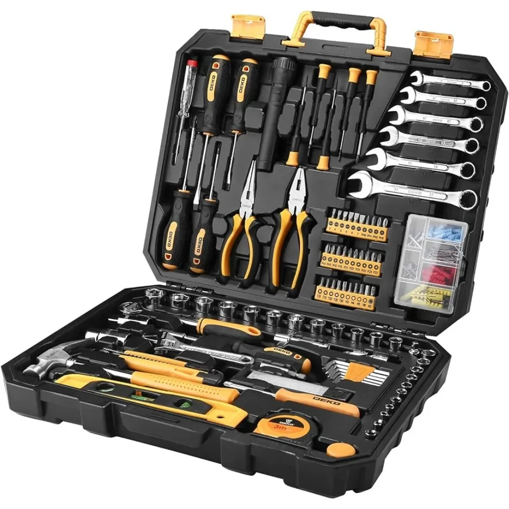 Job Tools for Carpentry in Wood 208 Piece Tool Set Auto Repair Tool Box With Plastic Toolbox Storage Case