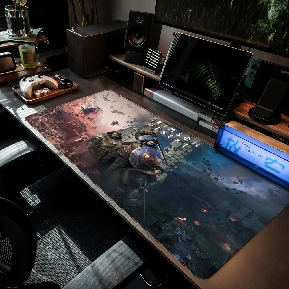 Crimson Desert Mouse Pad in a creative workstation setup