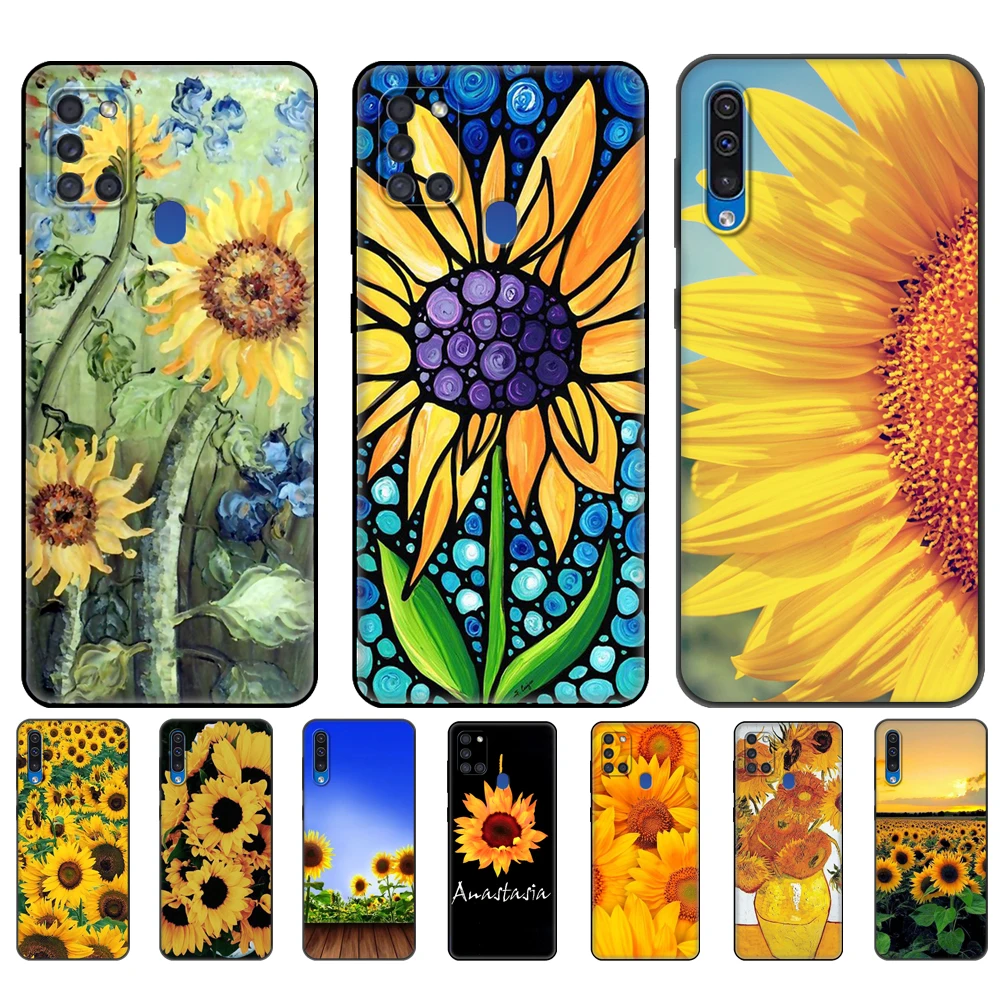 Custodia In Tpu Nero Per Samsung Galaxy A50 50S A30S A10 A11 A21S A31 A41 A51 A71 M21 M30S Lite Cover Summer Sunflower Floral Flower