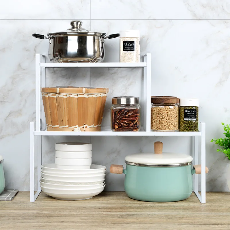 Kitchen Cabinet Storage Shelf Stackable Plate Rack Organizer Divider Single Double Layer Pot 4