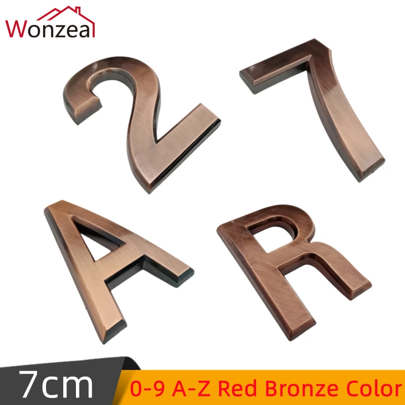 70mm 0123456789A-Z ABS Plastic Red Copper Modern Door Address Plaque Number House Hotel Digits Sticker Plate Sign house number signs,house numbers,number plate,door signs,house wall plaques